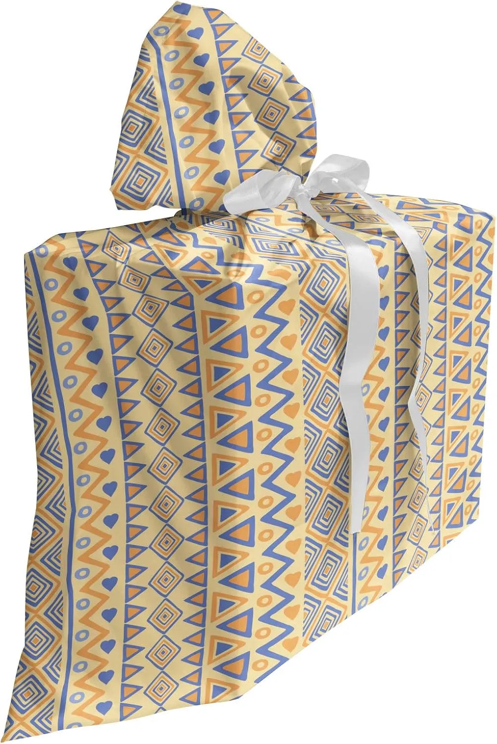 Ambesonne Striped Fabric Gift Bag, Prehistoric Stripes Form Indie Hunting Aboriginal Wild Art, Present Sack for Parties Birthdays with 3 Ribbons, 27, Yellow Blue