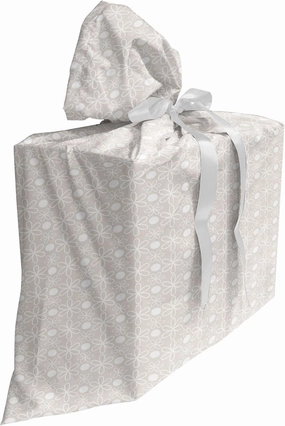Ambesonne Floral Fabric Gift Bag, Symmetrical Graphic Flowers and Dots Pattern Pastel Colors Spring Nature, Present Sack for Parties Birthdays with 3 Ribbons, 27, Pale Mauve and White