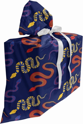 Ambesonne Snake Fabric Gift Bag, Demonstration of Curvy Lengthy Poisonous Animals Along Motifs on Skin, Present Sack for Parties Birthdays with 3 Ribbons, 27, Dark Lavender Multicolor