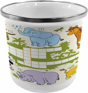 Ambesonne Word Search Game Steel Camping Mug, Colorful Crossword Game for Wild Jungle Savannah Animals Grid Print, Printed Thermal Cup for Camping and Outdoor Activities, Multicolor