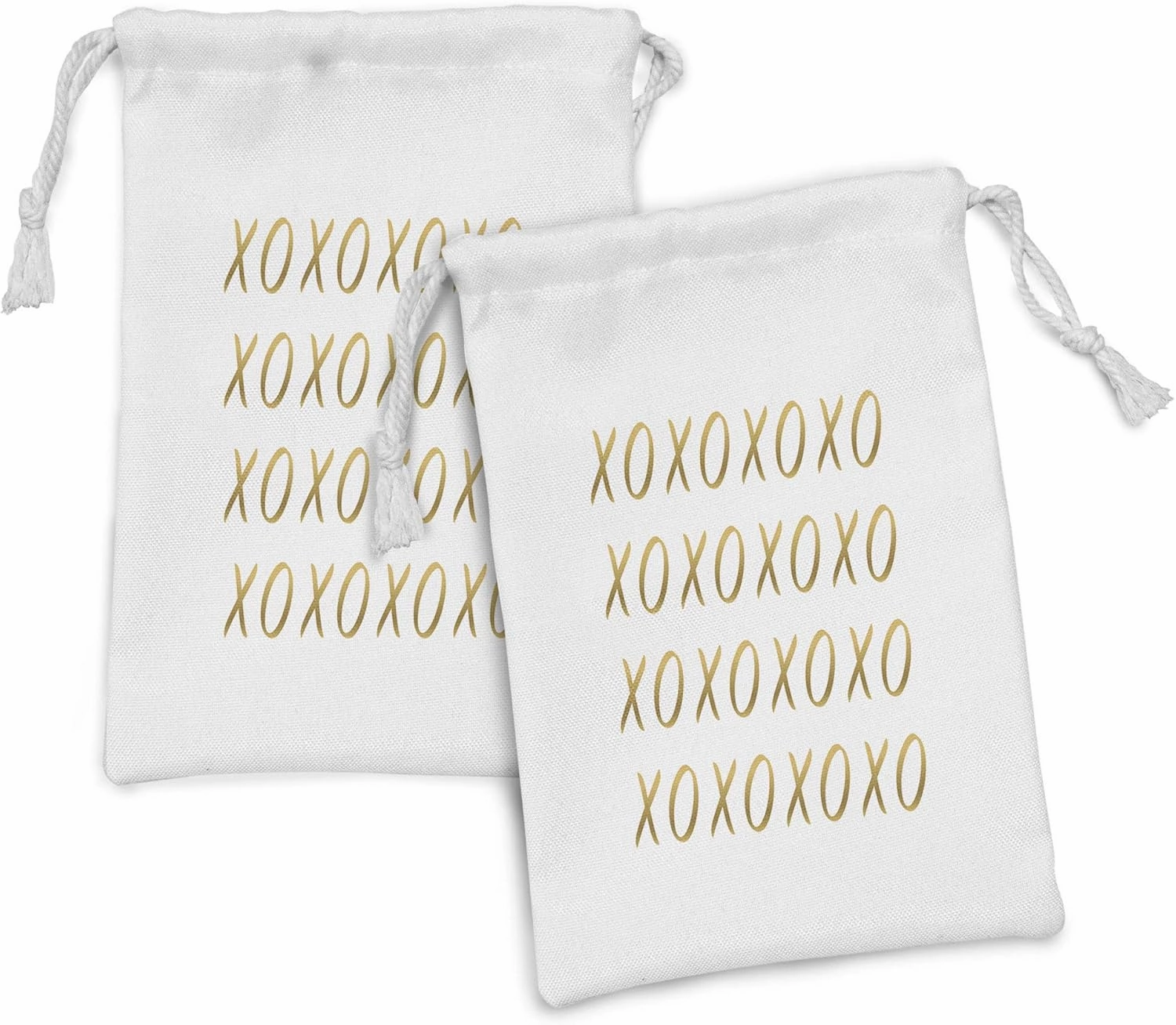 Ambesonne Xo Fabric Pouch Set of 2, Affection Sincerity Love Letter with Old Fashioned Retro Effects Print, Small Drawstring Bag for Toiletries Masks and Favors, 9" x 6", Sand Brown White