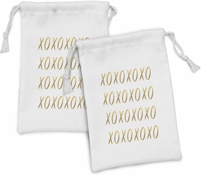 Ambesonne Xo Fabric Pouch Set of 2, Affection Sincerity Love Letter with Old Fashioned Retro Effects Print, Small Drawstring Bag for Toiletries Masks and Favors, 9" x 6", Sand Brown White