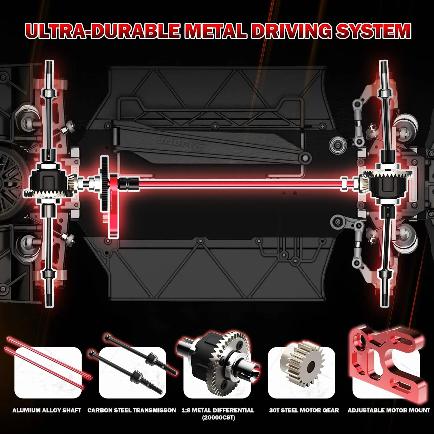 AMORIL 1/10 Metal On-Road Drift Car Roller,4 Wheel Drive Racing Supercar Roller,Electric Touring Car Chassis Frame Body with 4 Wheels,Speed Bash Roller Without Electric Parts,Red