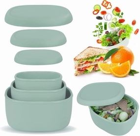 Anatole Silicone Food Storage Containers Set of 3 Lunch Box Bento with Lids BPA Free Dishwasher Microwave Oven Freezer Safe (6.7oz, 10oz, 20oz) Green