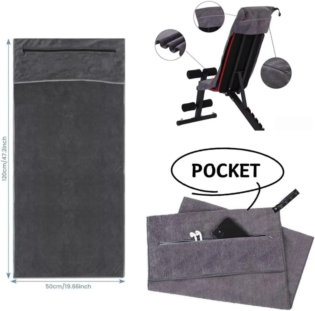 Angelica & Co Microfiber Fast Drying Gym Towel with Phone Pocket, Zipper, Fitness, Pilates, Yoga Mat Cover, Bench Cover, Camping - Pink M