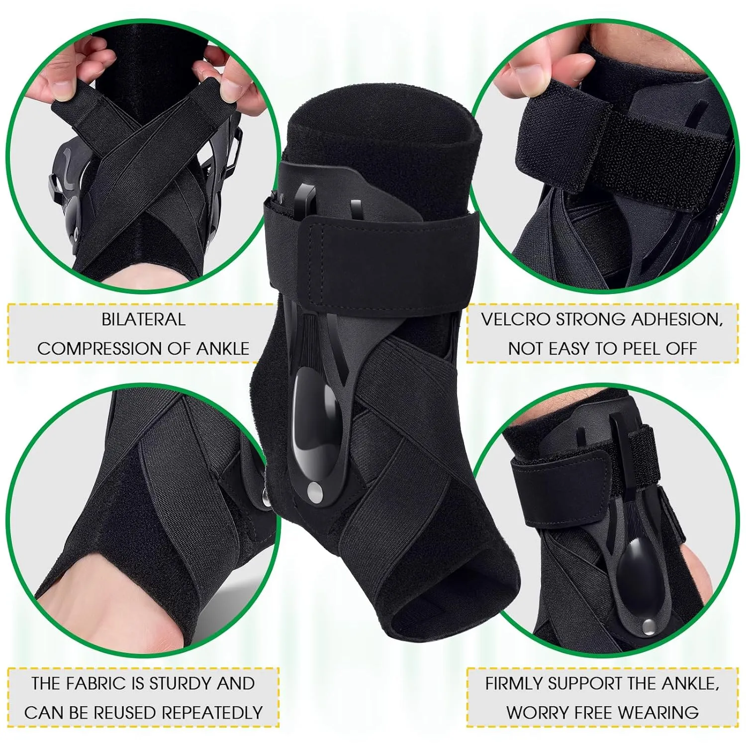 Ankle Brace Support for Sprained Ankle X-shaped Cross-fixing Compression Sleeve Lace Up for Women and Men Relief with Tendon Sprain Injury Recovery Basketball Volleyball(Black,Medium)
