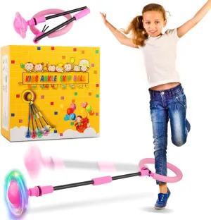 Ankle Skip Ball for Kids, Foldable Colorful Light Flash Wheel Skip Ball for Adults, Indoor Outdoor Game Toys for Kids Girls Boys, Gift for Girls, Boys Ages 5 6 7 8 9 10 11 12 Years Old- Pink