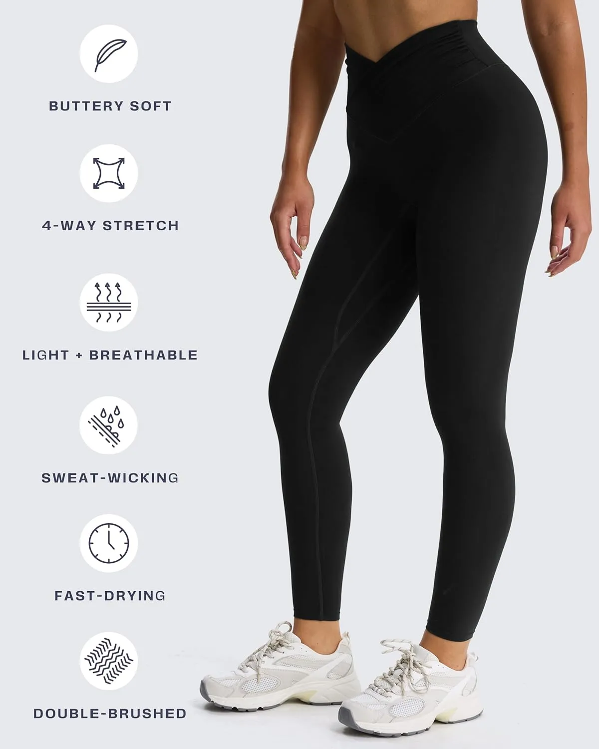 Aoxjox High Waisted Yoga Pants for Women Hidden Scrunch Cross-Waist Buttery Soft Crossover Workout Venus Leggings 26"