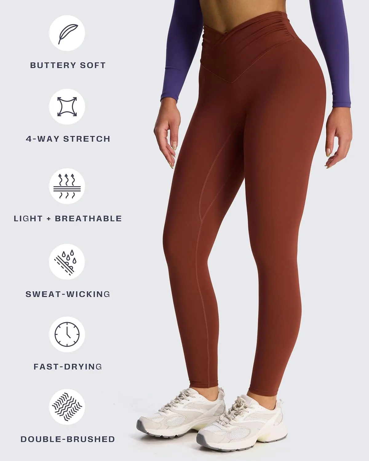 Aoxjox High Waisted Yoga Pants for Women Hidden Scrunch Cross-Waist Buttery Soft Crossover Workout Venus Leggings 26"