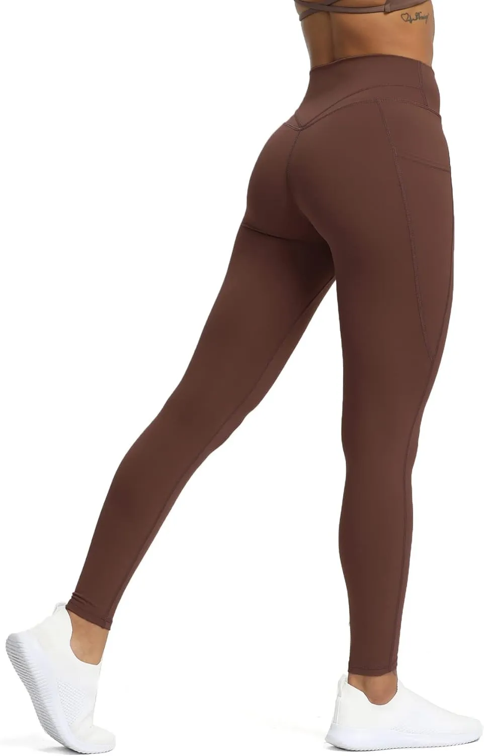 Aoxjox Trinity High Waisted Yoga Pants with Pockets for Women Tummy Control Cross-Waist Buttery Soft Workout Leggings 26"