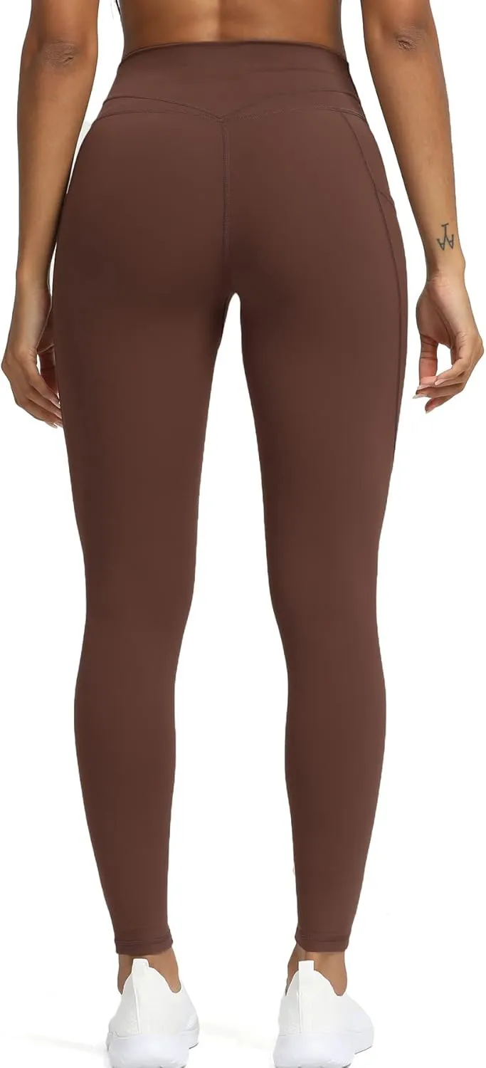 Aoxjox Trinity High Waisted Yoga Pants with Pockets for Women Tummy Control Cross-Waist Buttery Soft Workout Leggings 26"