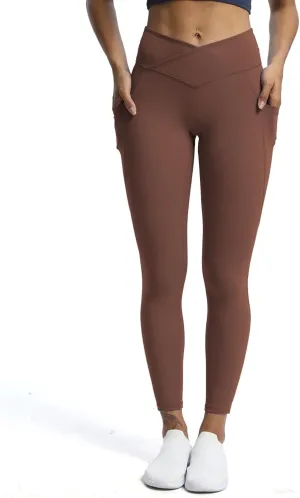 Aoxjox Trinity High Waisted Yoga Pants with Pockets for Women Tummy Control Cross-Waist Buttery Soft Workout Leggings 26"