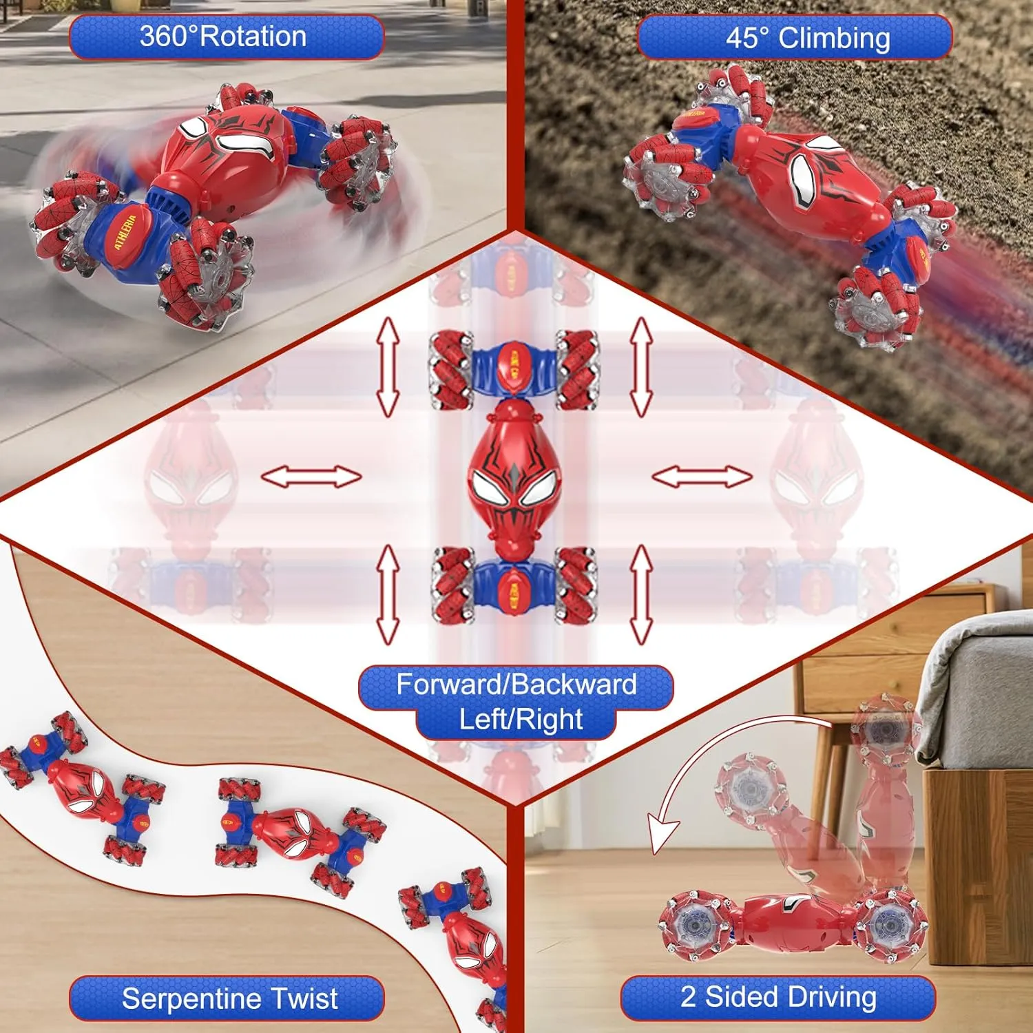 ATHLERIA Spider Gesture Sensing RC Stunt Car Toys for Boys Age 8-13,Hand Remote Control Cars,Drift Rc Car with Lights,Twist,Easter Chritmas Birthday Gift Ideas for Boy Girls Kids 678910  Year