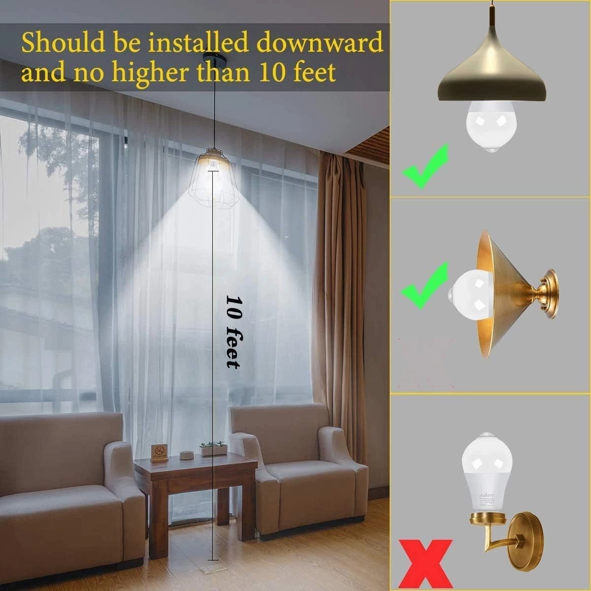 Aukora Motion Sensor Light Bulbs 4-Pack, 12W (100-Watt Equivalent) E26 Motion Activated Dusk to Dawn Security Light Bulb Outdoor/Indoor for Front Door Porch Garage Basement Hallway Closet(Cold White)