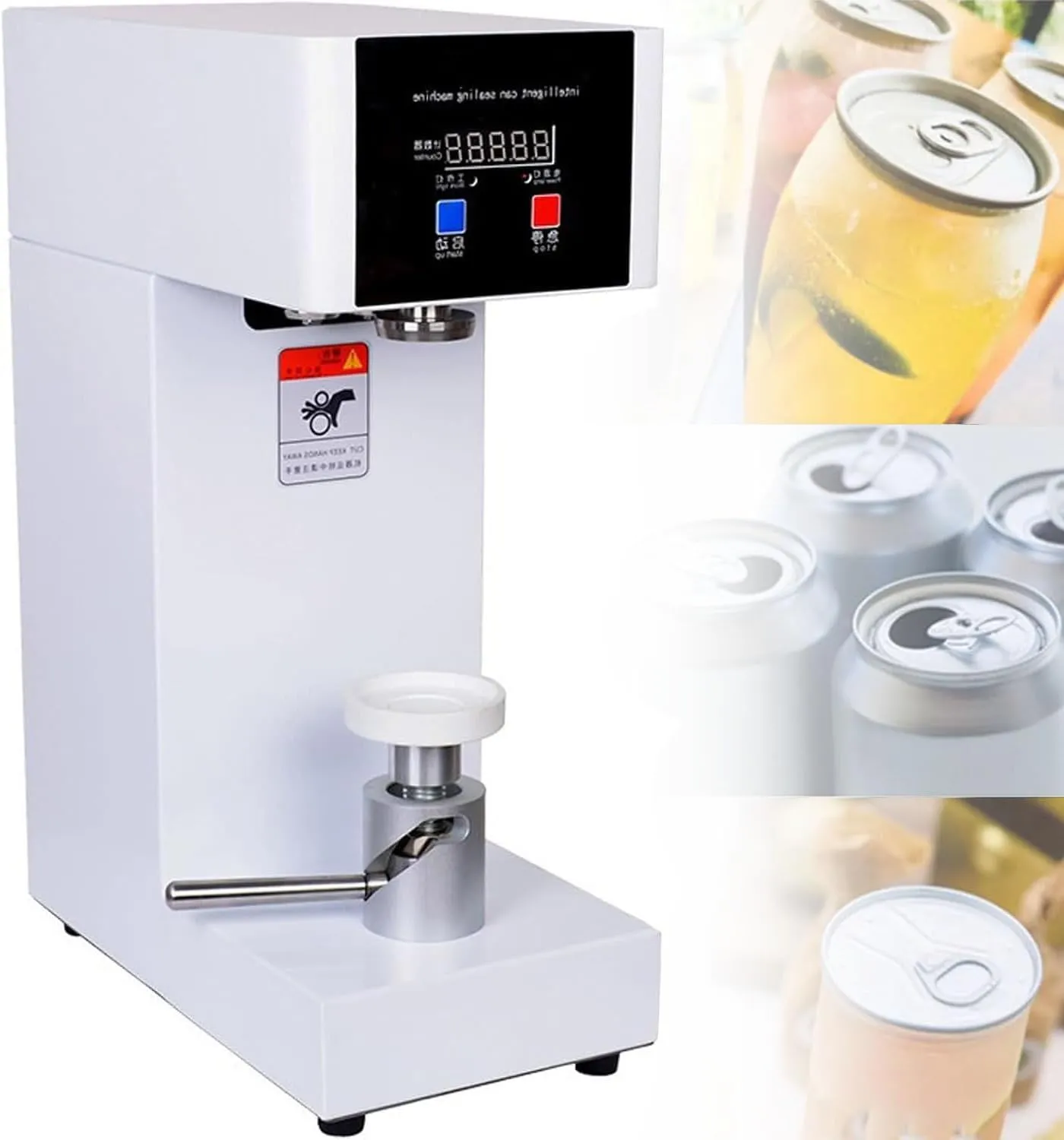 Automatic Can Sealer,180W Electric Can Sealing Machine with LCD Display,2.2” Diameter & 3.9”-7.9” Height Adjustable for Juice,Bubble Tea,Beer (White)