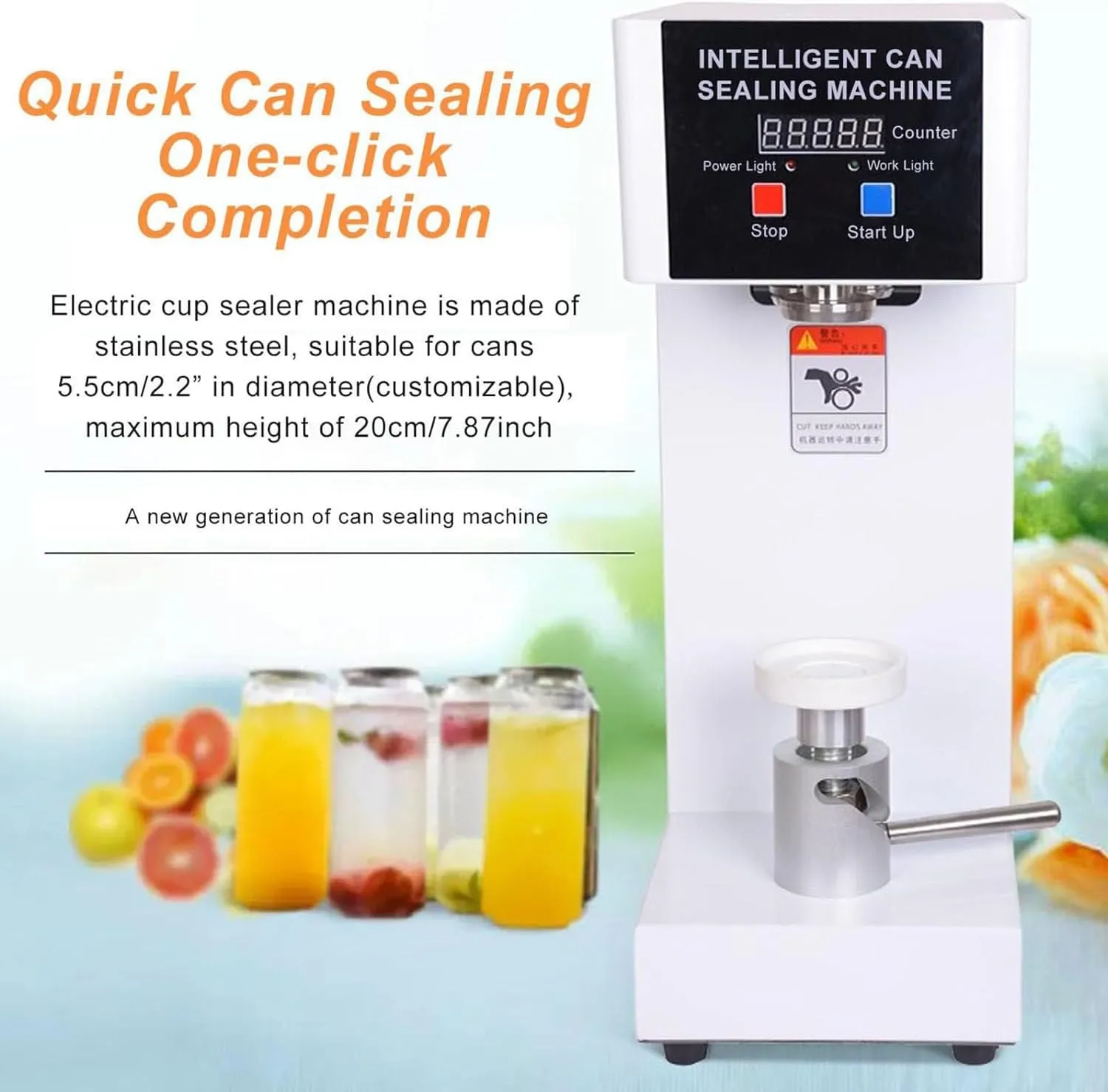 Automatic Can Sealer,180W Electric Can Sealing Machine with LCD Display,2.2” Diameter & 3.9”-7.9” Height Adjustable for Juice,Bubble Tea,Beer (White)