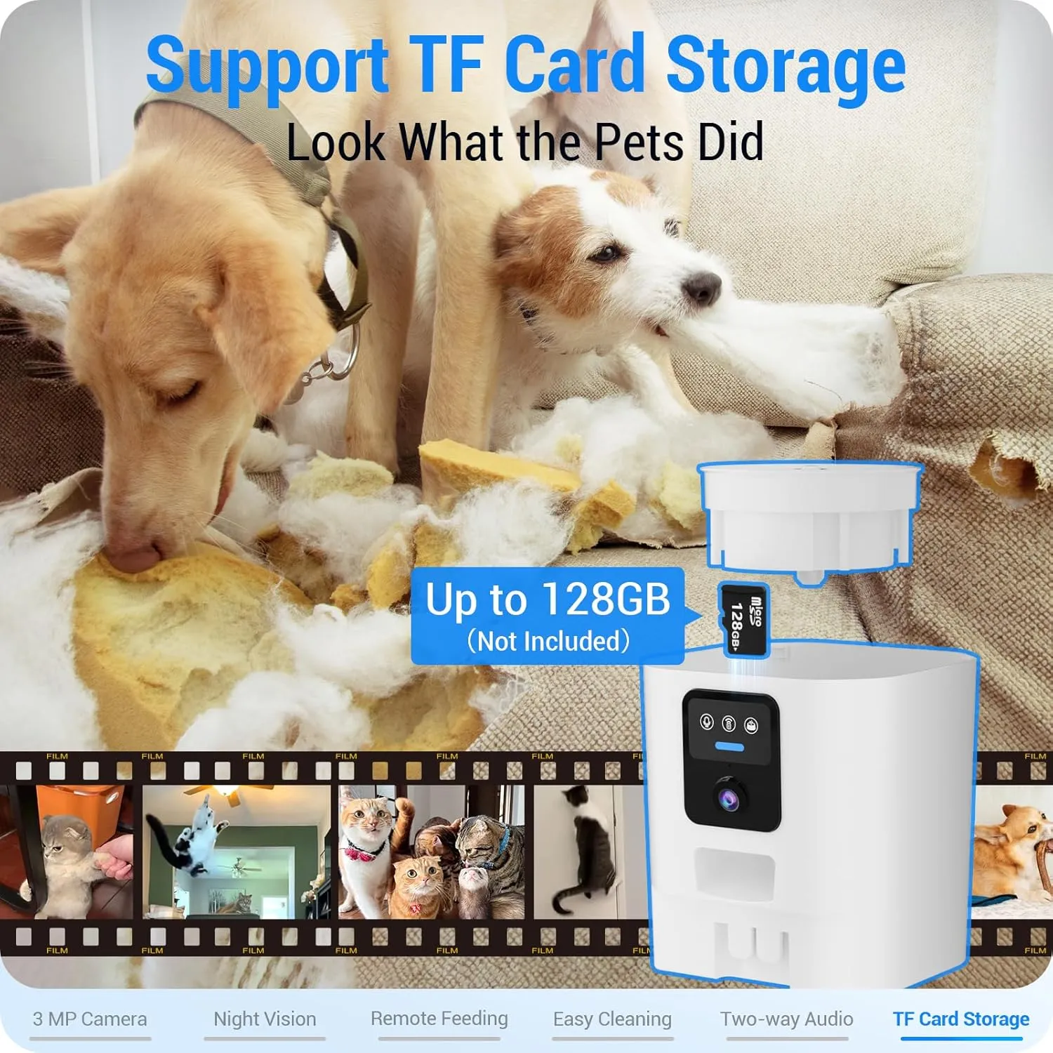 Automatic Cat Feeder with 2K HD Camera: Automatic Dog Feeder with Night Vision, Cat Food Dispenser with 5G WiFi for Multiple Pet, Detachable for Easy Clean - 29 Cup （7L Large Capacity）