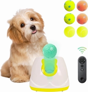 Automatic Dog Ball Launcher for Small to Medium Dogs, Interactive Pet Toy with Remote Control (Yellow)