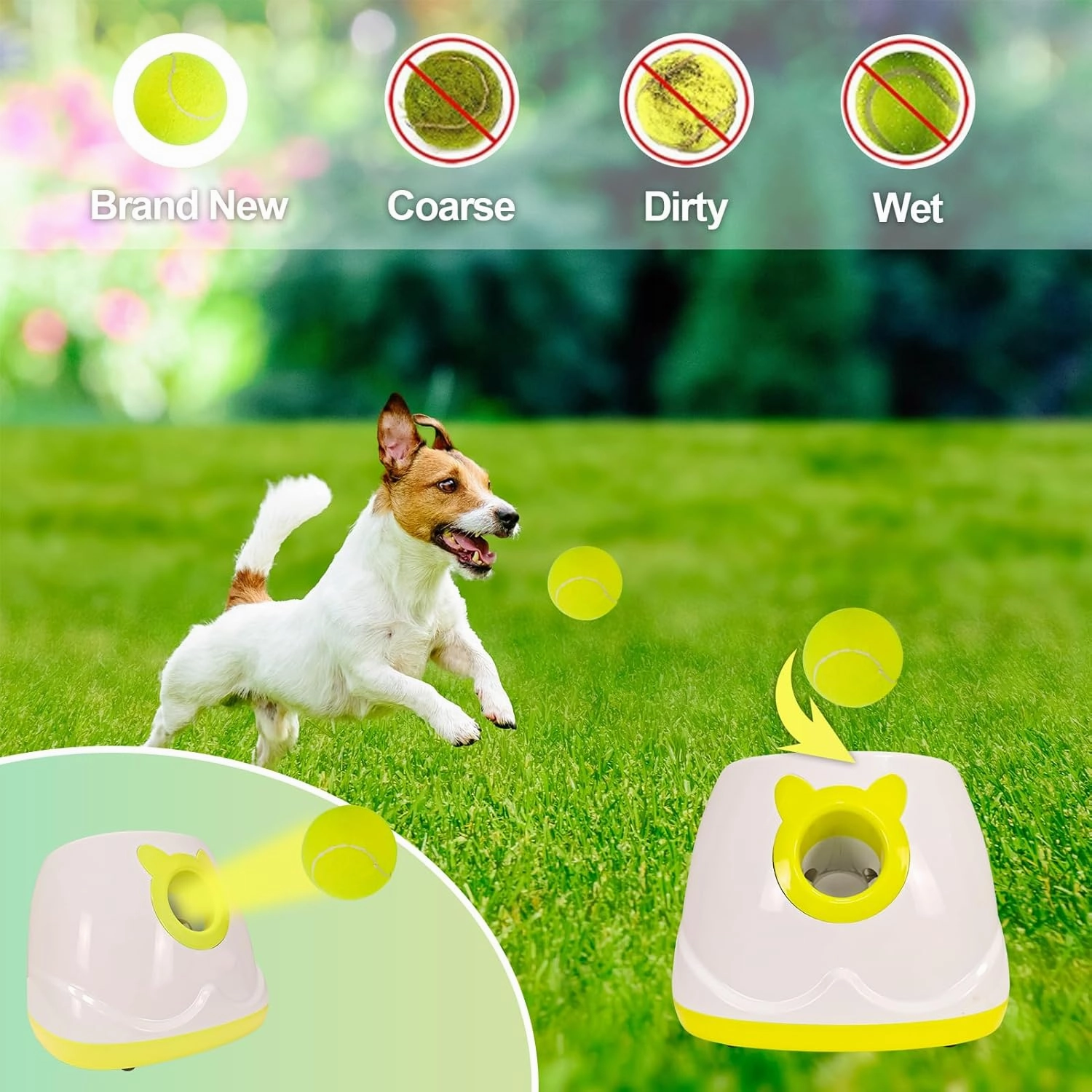 Automatic Dog Ball Launcher for Small to Medium Dogs, Interactive Pet Toy with Remote Control (Yellow)