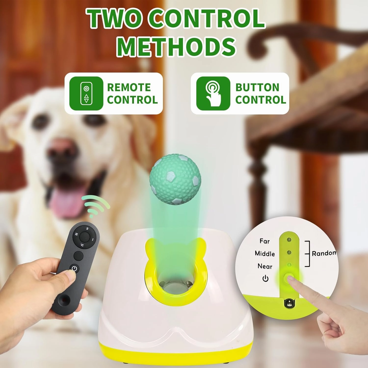 Automatic Dog Ball Launcher for Small to Medium Dogs, Interactive Pet Toy with Remote Control (Yellow)
