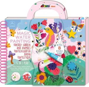 Avenir Water Coloring Magic Painting Book for Toddlers 4 in 1 Creative Set with Water Painting,Stamp with Water,Reusable Stencil,Games Fantasy Garden for Children 3 Years