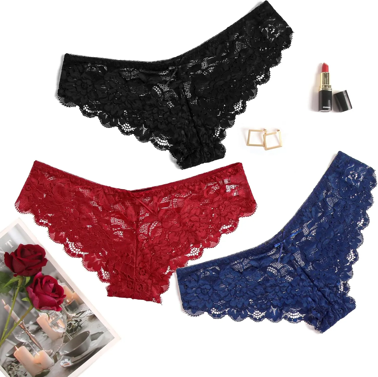 Avidlove Women Floral Lace Panties Sexy Hipster Underwear Cheeky Bikini Panties V-Shape Waistband Tangas