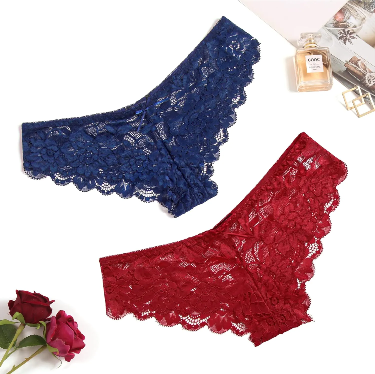 Avidlove Women Floral Lace Panties Sexy Hipster Underwear Cheeky Bikini Panties V-Shape Waistband Tangas