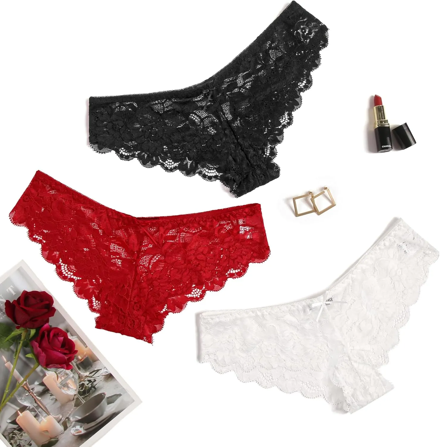 Avidlove Women Floral Lace Panties Sexy Hipster Underwear V-Shape Waistband Tangas