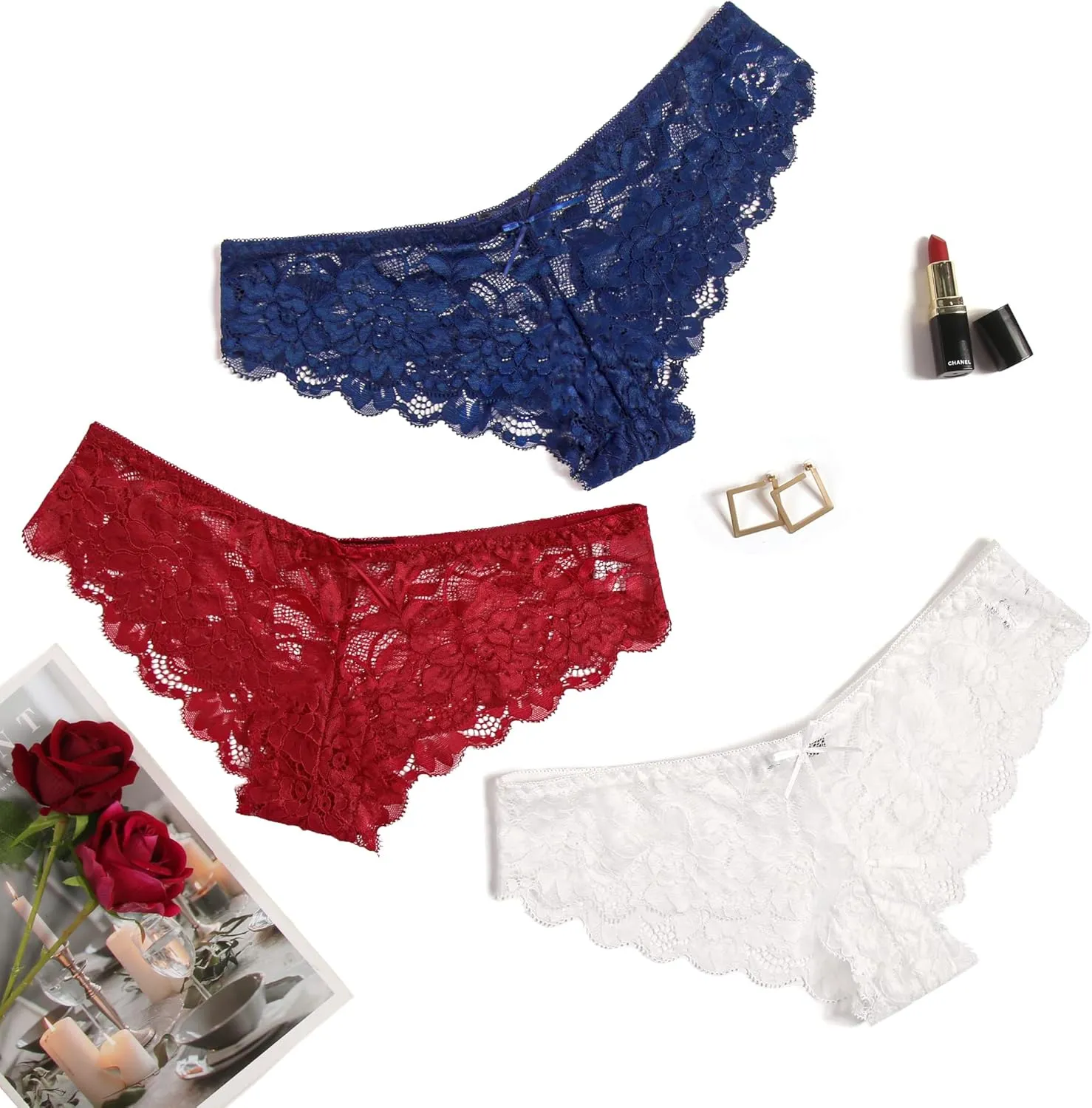 Avidlove Women Floral Lace Panties Sexy Hipster Underwear V-Shape Waistband Tangas
