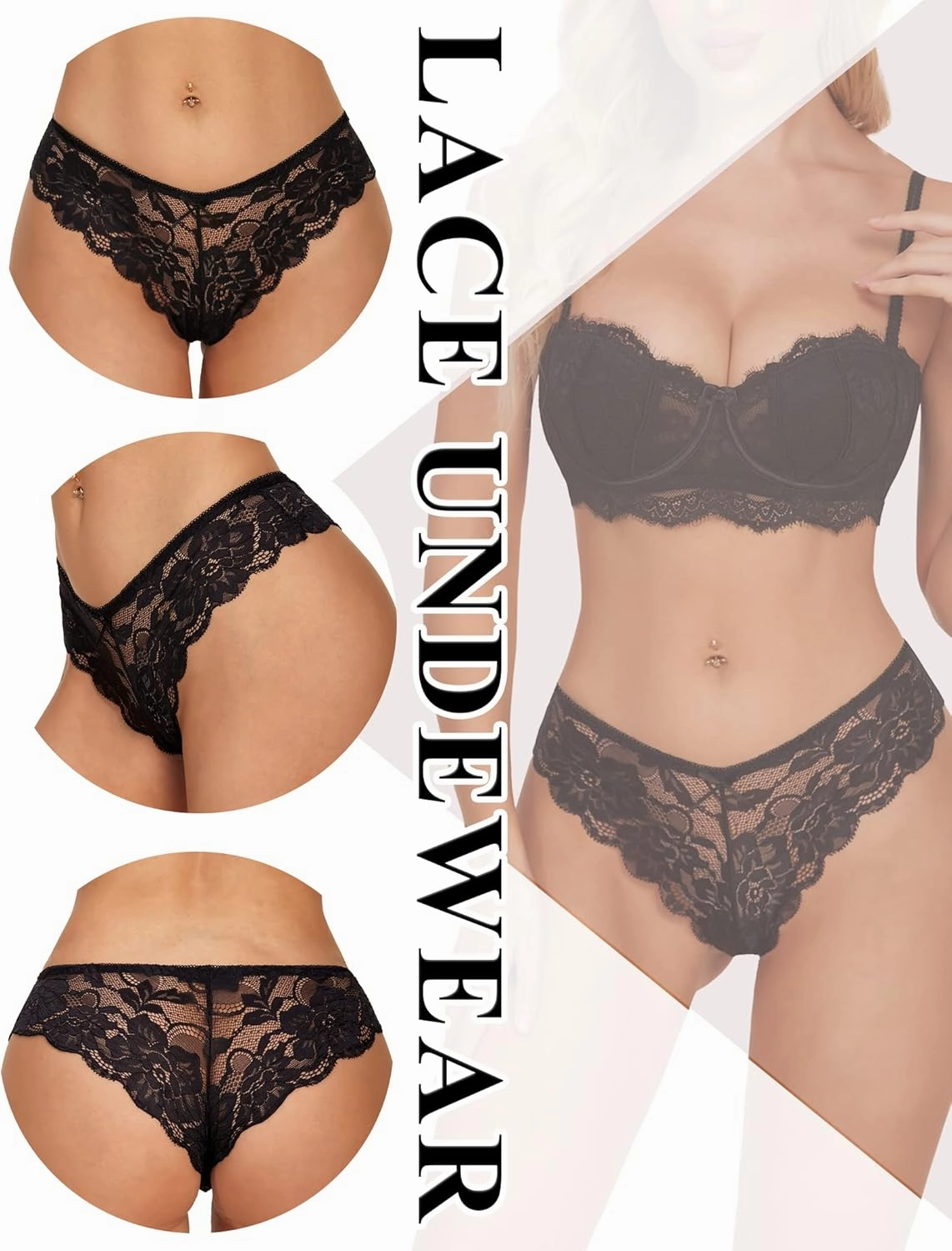 Avidlove Women Floral Lace Panties Sexy Hipster Underwear V-Shape Waistband Tangas