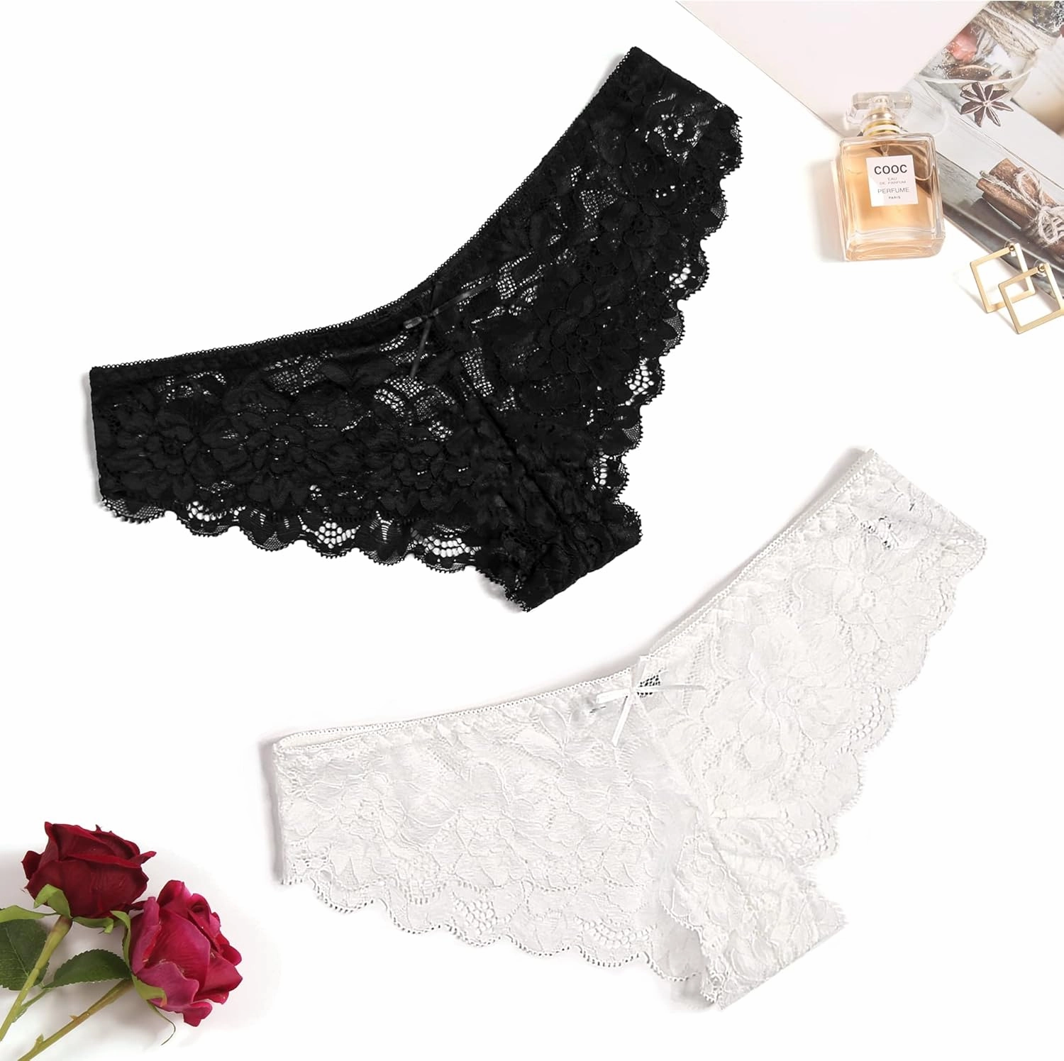 Avidlove Women Floral Lace Panties Sexy Hipster Underwear V-Shape Waistband Tangas