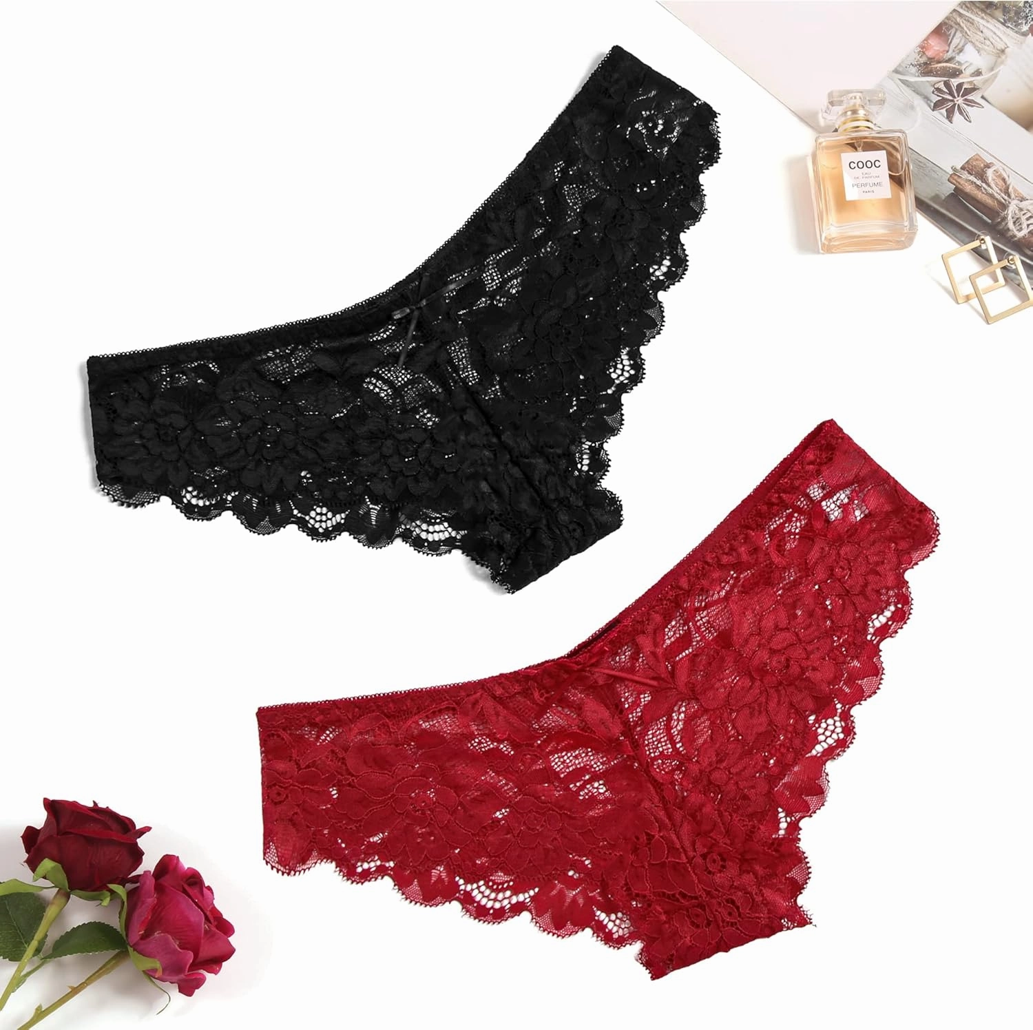 Avidlove Women Floral Lace Panties Sexy Hipster Underwear V-Shape Waistband Tangas