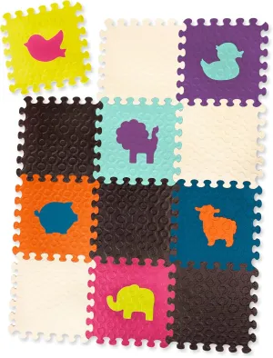 B. toys - B. Play – Animal Floor Mat – 12 Interlocking & Removable Foam Tiles – Thick Puzzle Tiles for Newborns, Toddlers, Kids – Storage Pouch – 0 Months   – Colorful Play Space