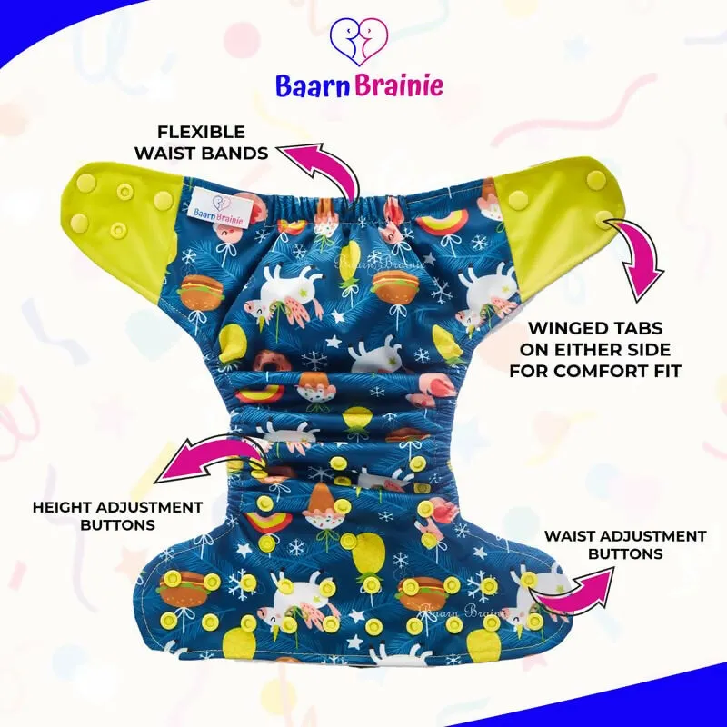Baarn Brainie 3C Printed Washable & Reusable Cloth Diapers (Pack of 3)