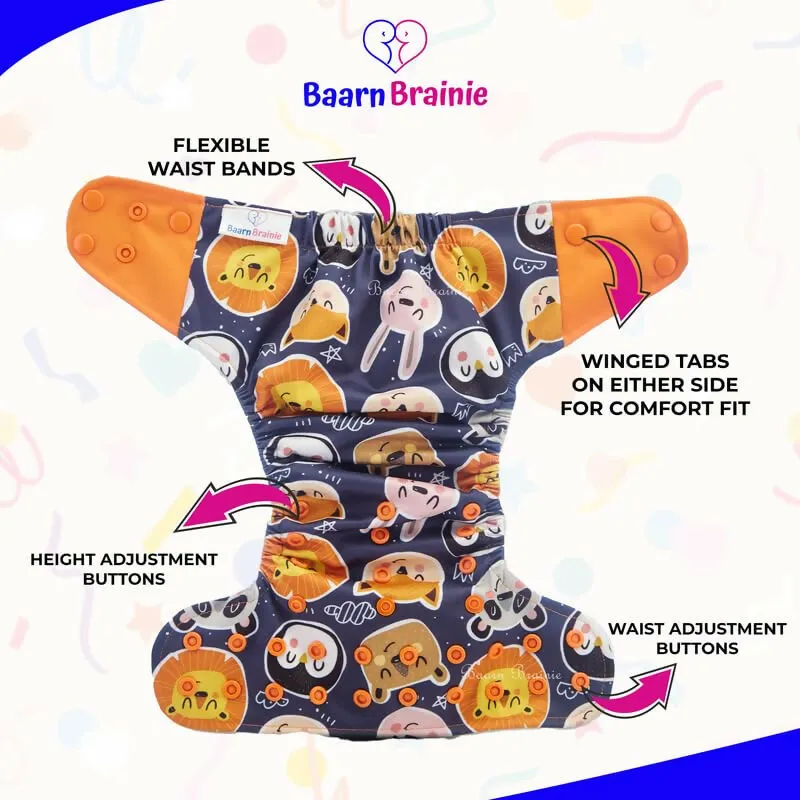 Baarn Brainie 3C Printed Washable & Reusable Cloth Diapers (Pack of 3)