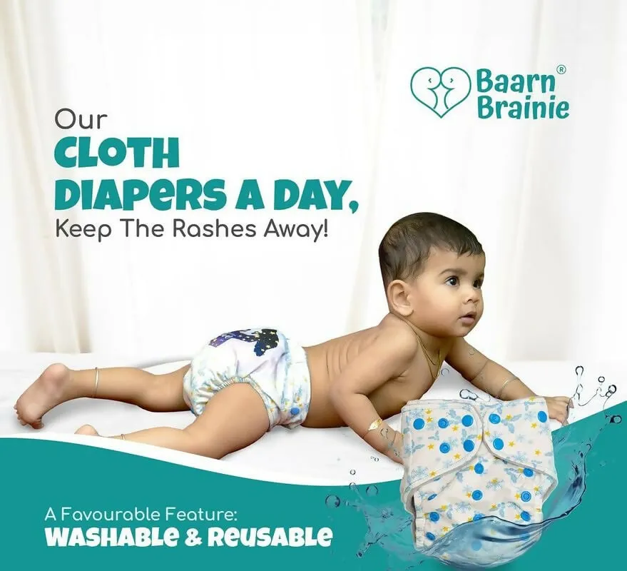 Baarn Brainie 5C Washable & Reusable Cloth Diapers (Pack of 5)