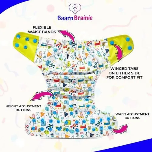 Baarn Brainie 5C Washable & Reusable Cloth Diapers (Pack of 5)
