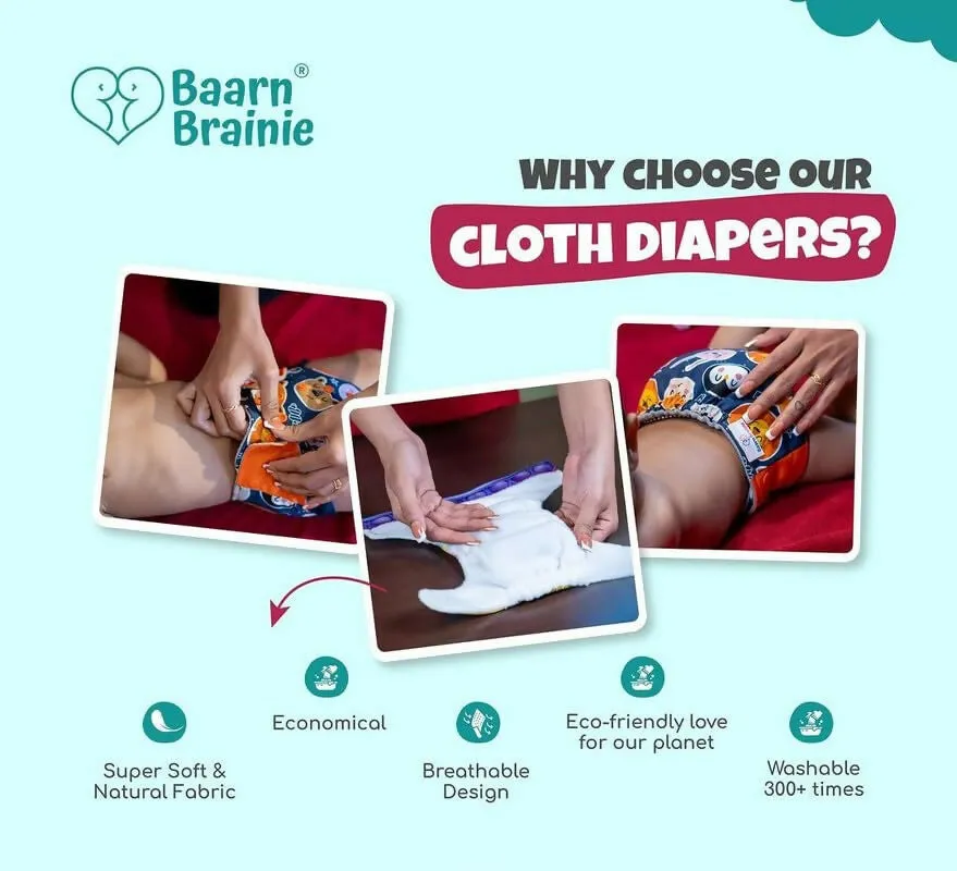 Baarn Brainie 5C Washable & Reusable Cloth Diapers (Pack of 5)