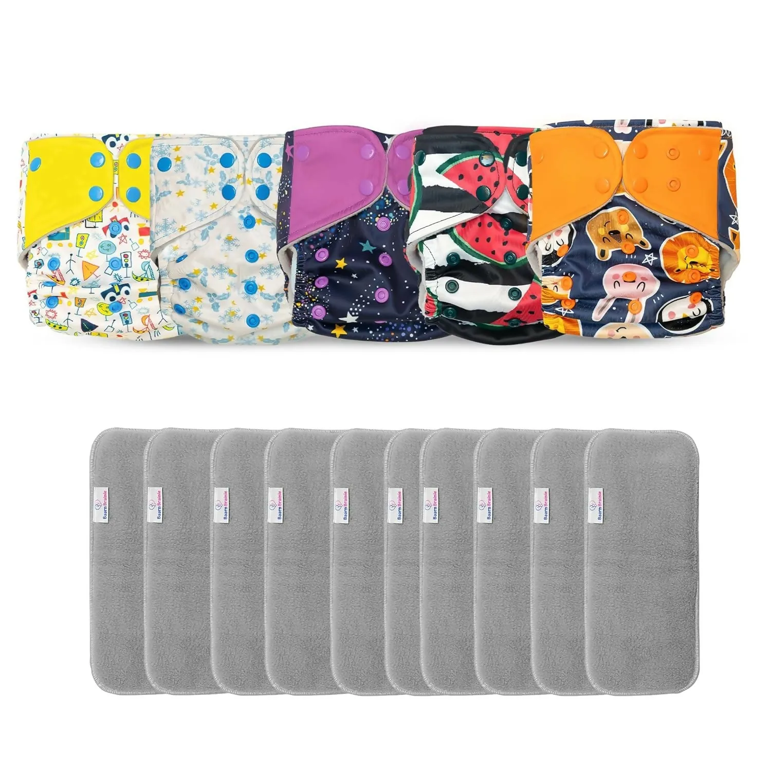 Baarn Brainie 5C Washable & Reusable Cloth Diapers (Pack of 5)