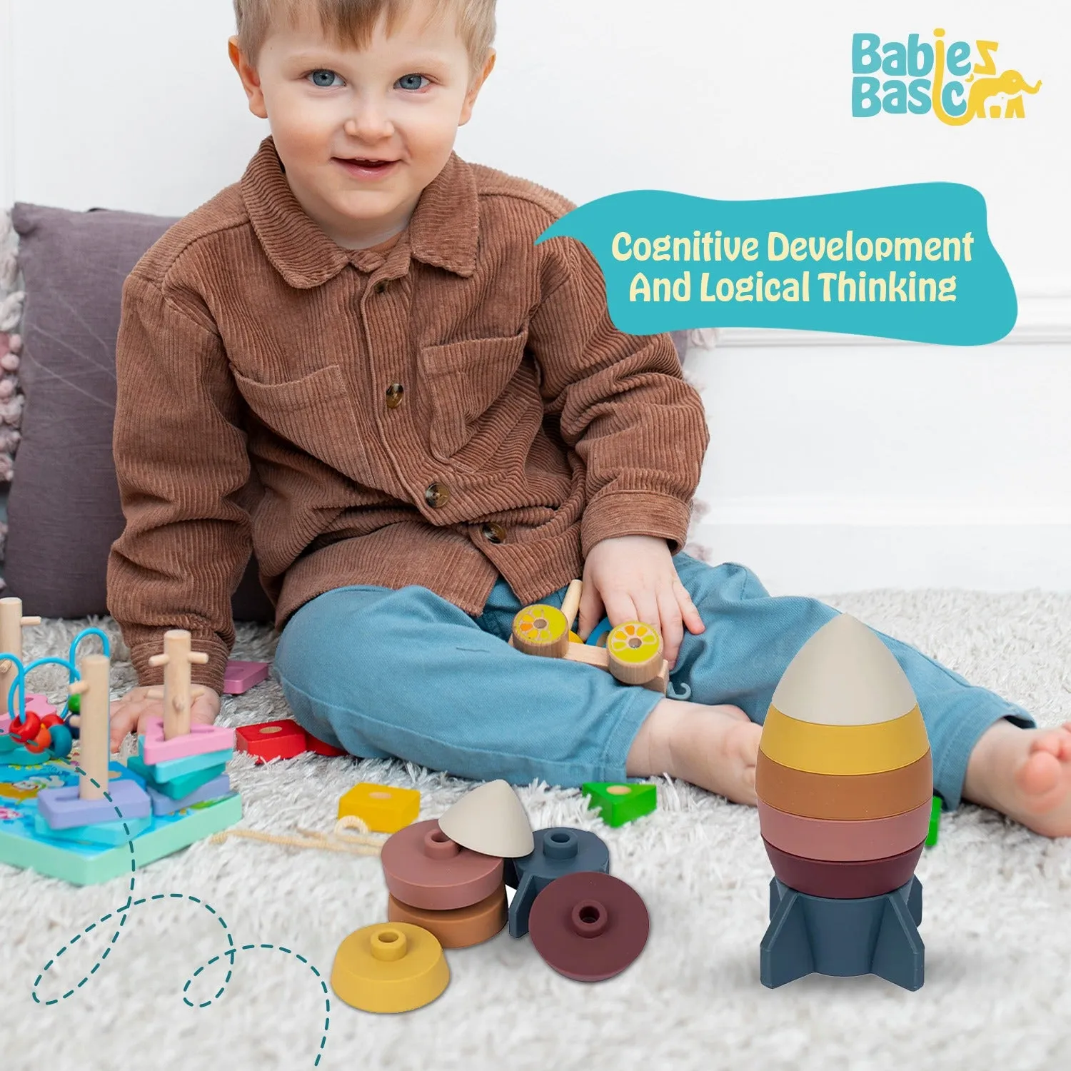 Babies Basic Silicone Stacking Toy for Babies/Kids, Rocket Shape, BPA Free 100% Safe - Rocket