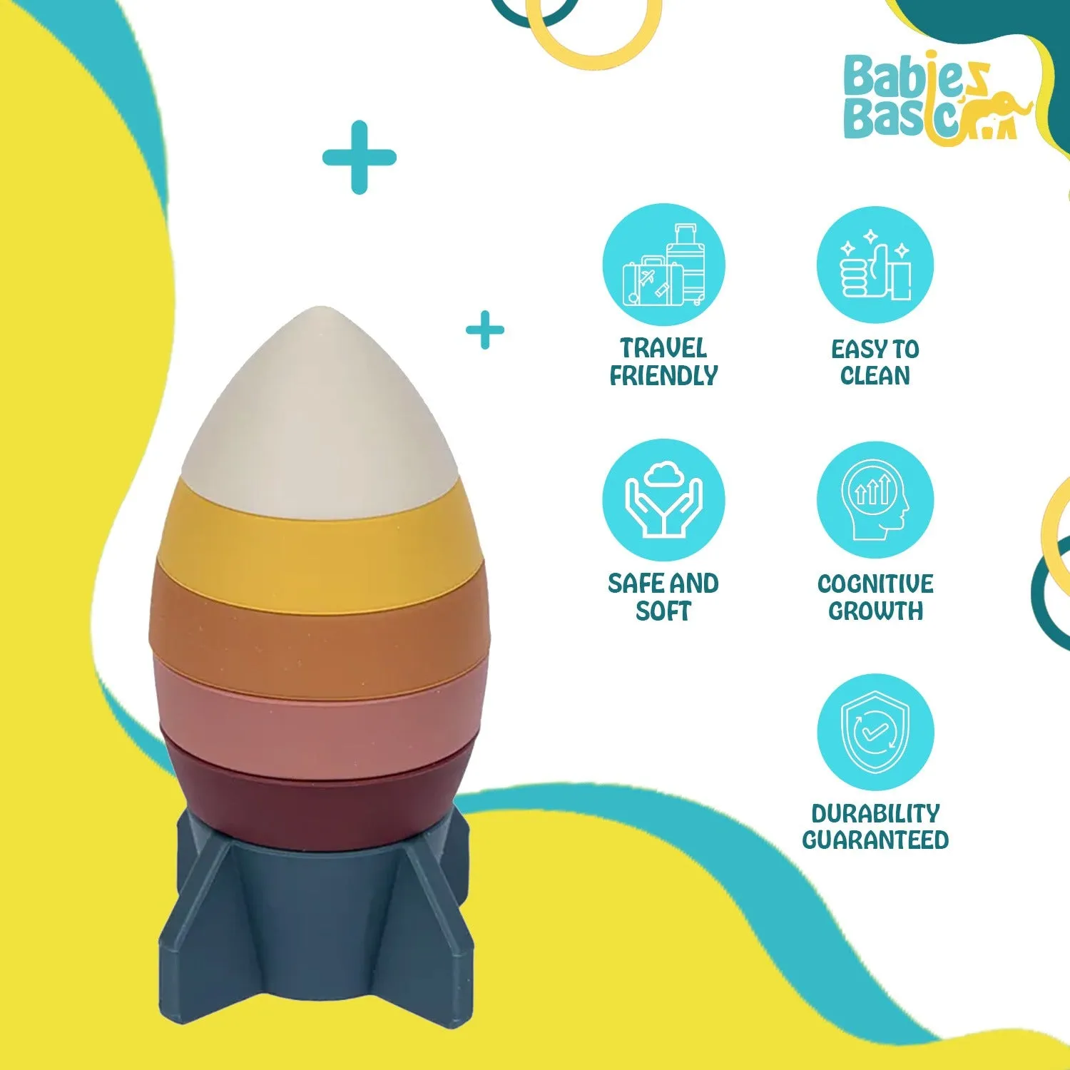 Babies Basic Silicone Stacking Toy for Babies/Kids, Rocket Shape, BPA Free 100% Safe - Rocket