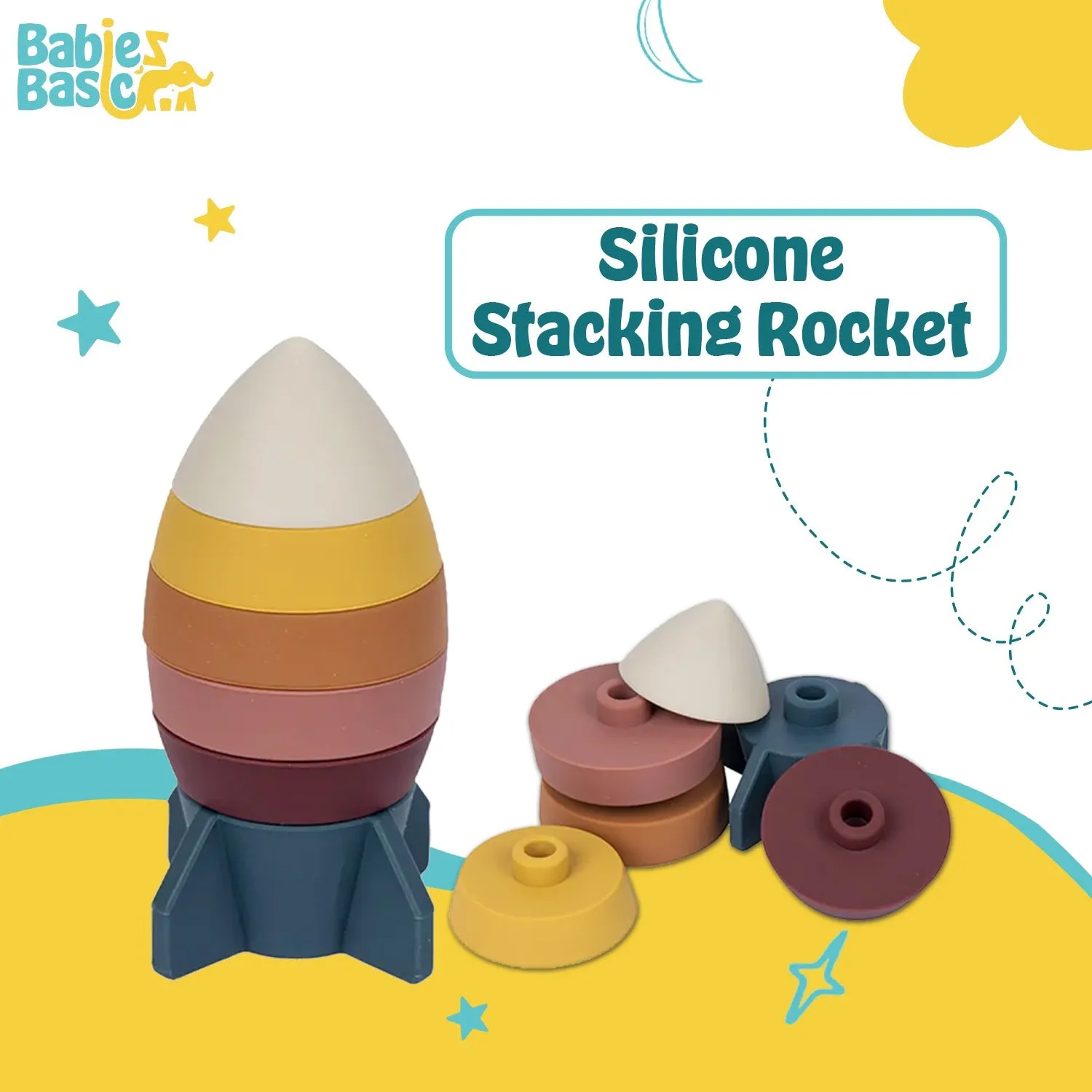 Babies Basic Silicone Stacking Toy for Babies/Kids, Rocket Shape, BPA Free 100% Safe - Rocket