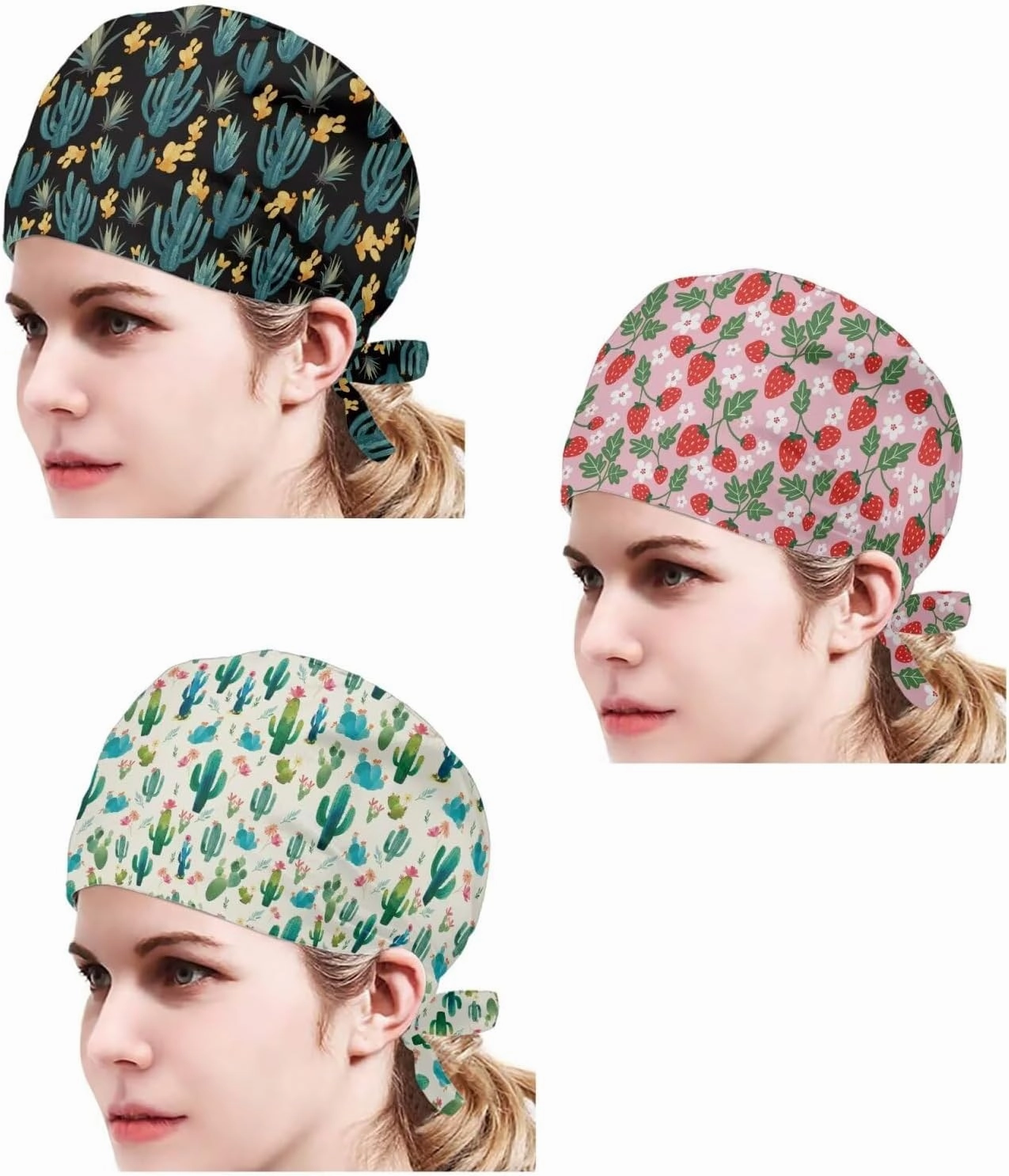Babrukda 3 Pack Set Cap with Sweatband Adjustable Tie Back Hat Headgear Beanie Turban Hat