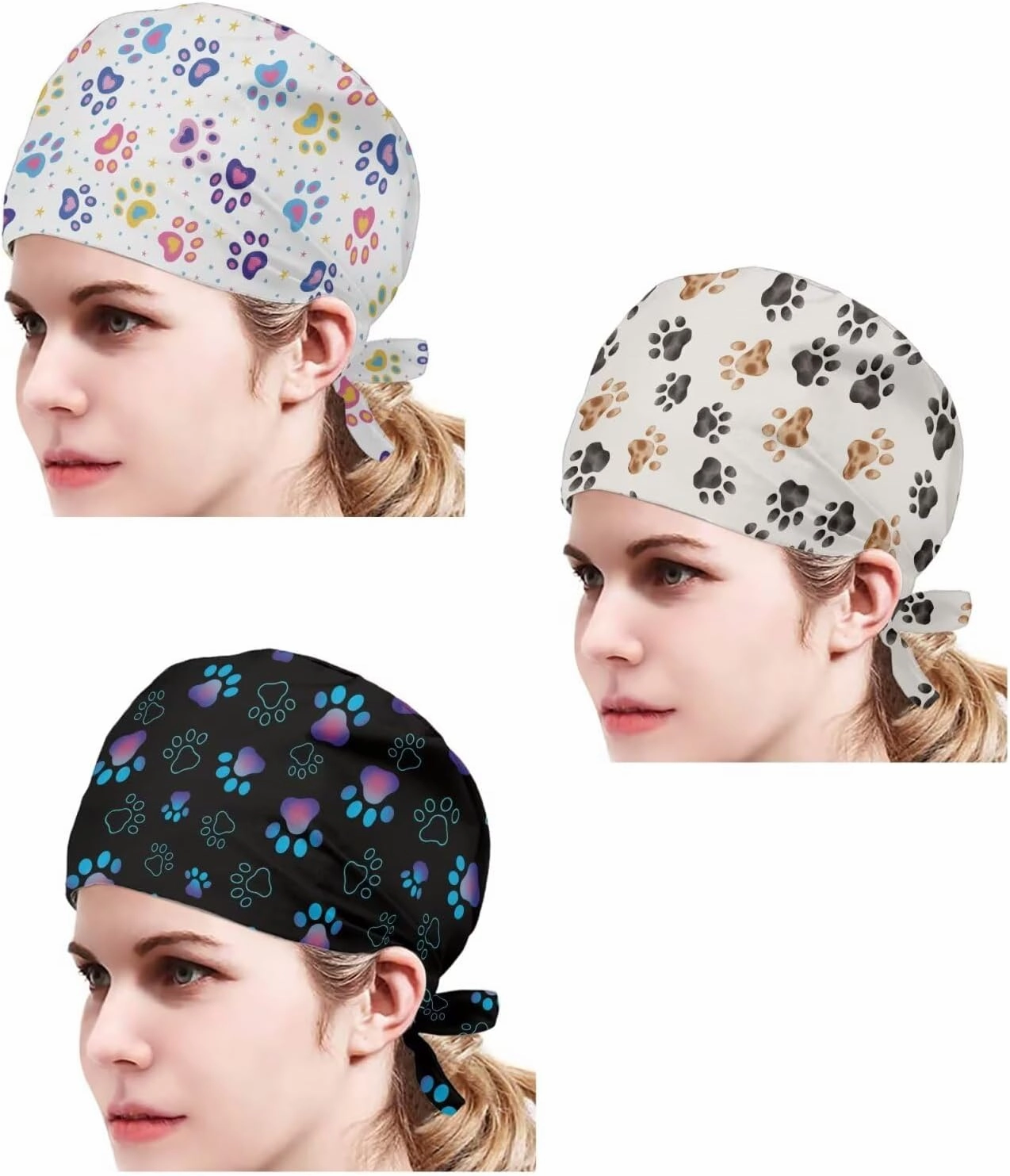 Babrukda 3 Pack Set Cap with Sweatband Adjustable Tie Back Hat Headgear Beanie Turban Hat