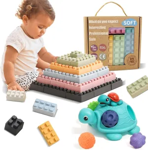 Baby Sensory Toys Turtle Toys Bright Color Textured Multi Soft Balls and Soft Building Blocks, Montessori Educational Toy Soft Baby Blocks for Teething Gifts
