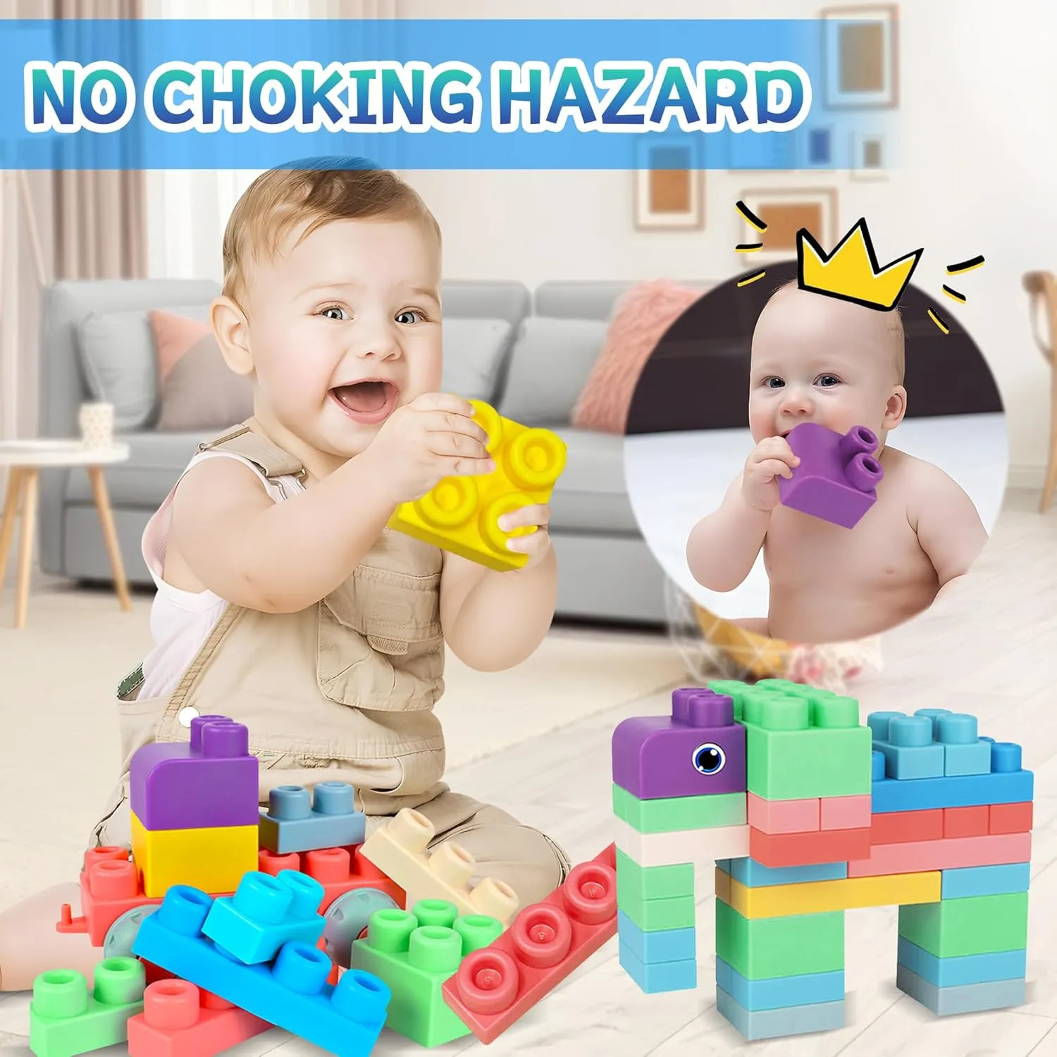 Baby Soft Blocks Set, Big Building Block Toys, Soft Rubber Blocks for Babies 6 Months and Up STEM Educational Toddler Gifts, Baby Soft Blocks Sensory Stacking Toys, 80PCS