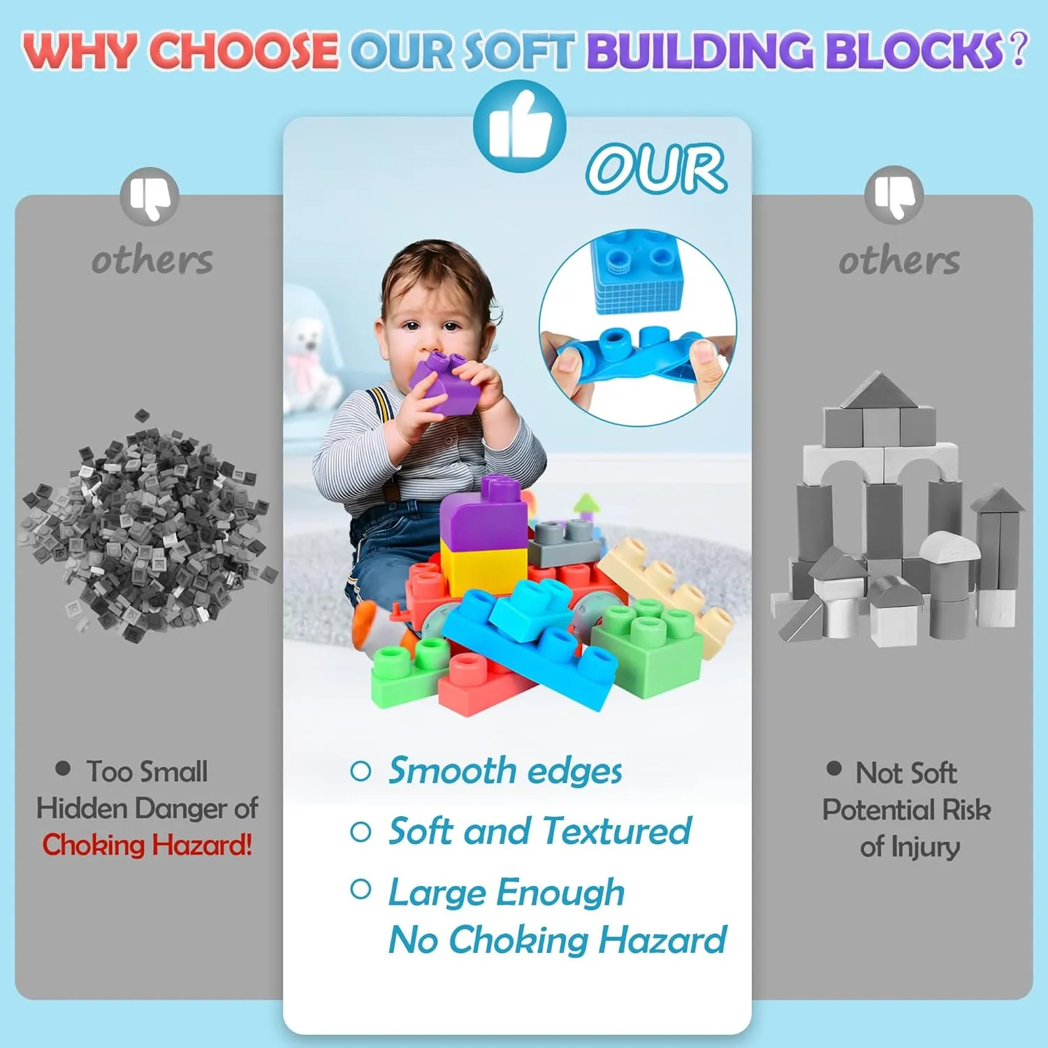 Baby Soft Blocks Set, Big Building Block Toys, Soft Rubber Blocks for Babies 6 Months and Up STEM Educational Toddler Gifts, Baby Soft Blocks Sensory Stacking Toys, 80PCS