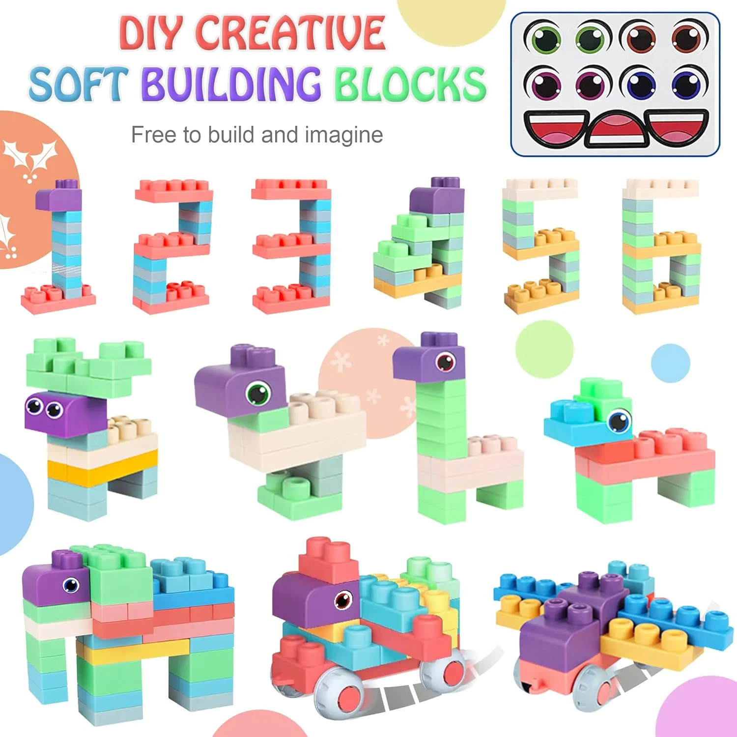 Baby Soft Blocks Set, Big Building Block Toys, Soft Rubber Blocks for Babies 6 Months and Up STEM Educational Toddler Gifts, Baby Soft Blocks Sensory Stacking Toys, 80PCS