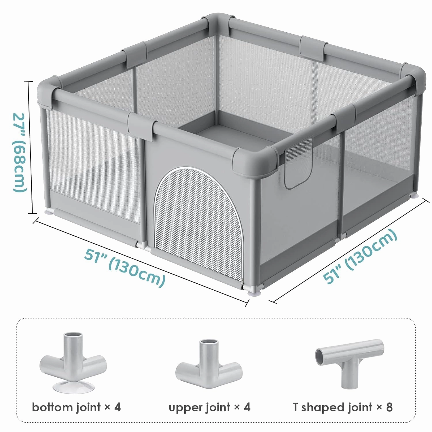 Baby Playpen 51”×51” - Play Pens for Babies and Toddlers, Baby Playards for Infants with Soft Breathable Mesh | Easy Setup | Baby Play Yard with Gate and Carry Bag