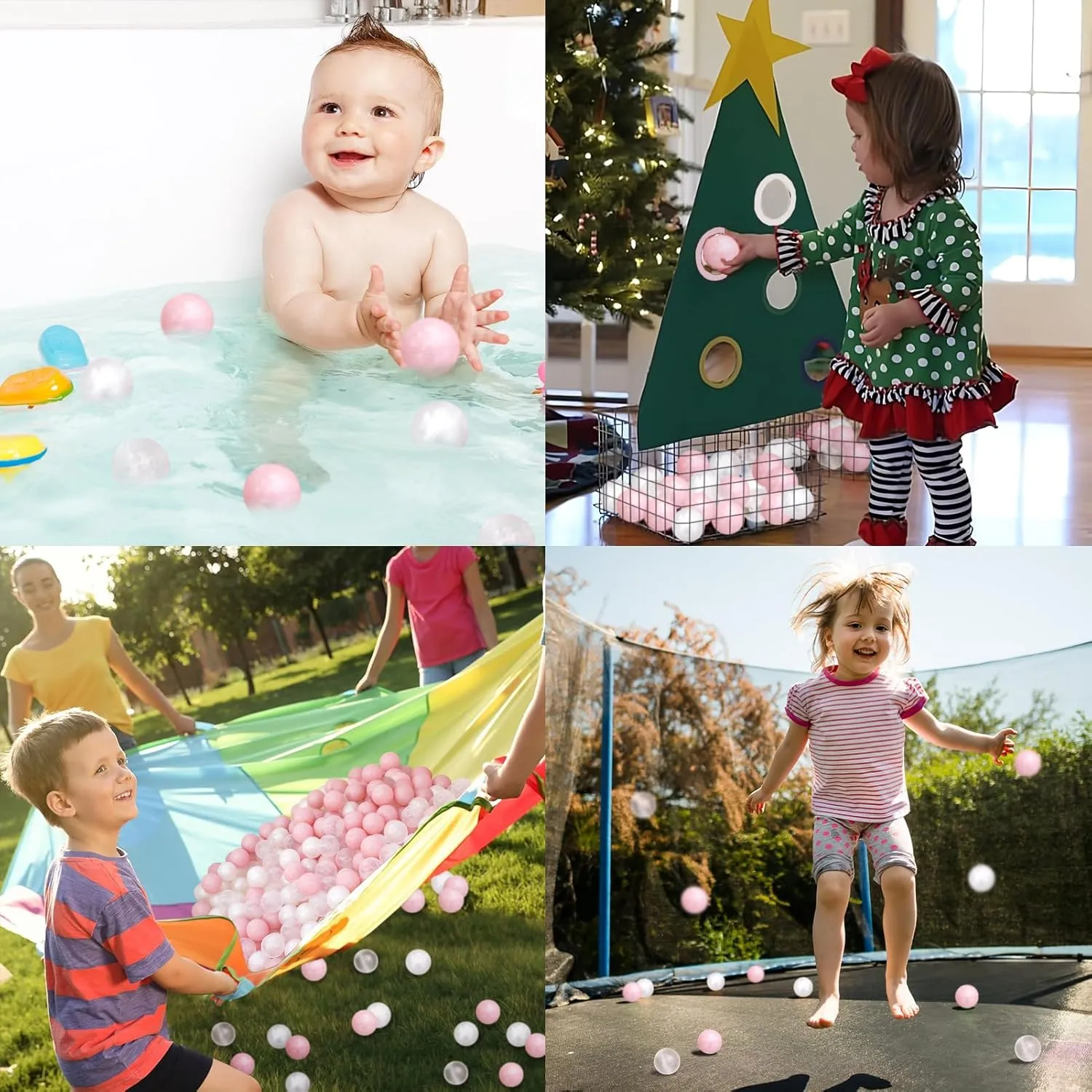 Ball Pit Balls 100 Phthalate Free BPA Free Crush Proof 2.16 Inches Plastic Balls for Ball Pit Ideal Gift for Toddlers Babies Kids Pool Water Toys Play Tent, Pearl White, Pearl Pink, Clear